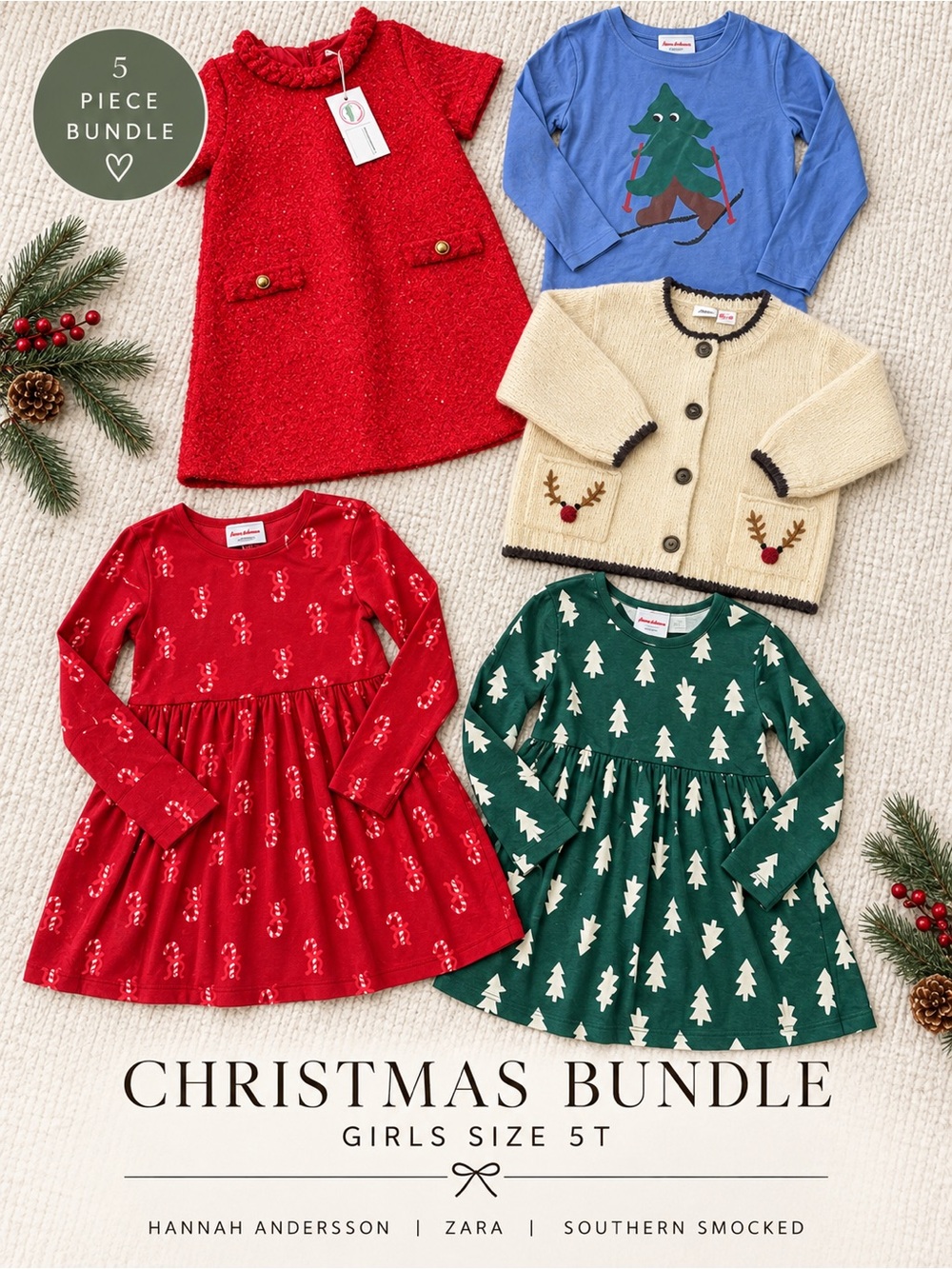 Girls Size 5T Christmas Holiday Bundle | Hanna Andersson + Zara + NWT Dress